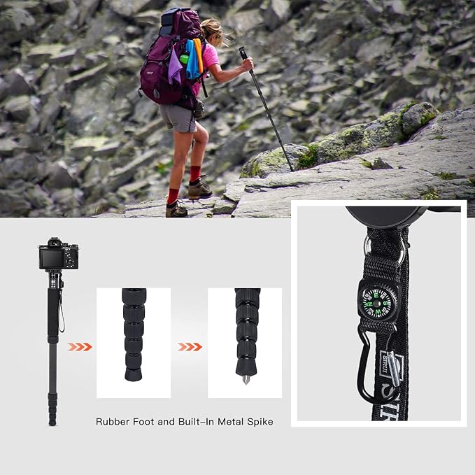 SIRUI Camera Monopod P-326 6 Section Carbon Fiber Compact Lightweight Travel Monopod - Image 5