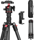 NEEWER Basics Carbon Fiber Travel Tripod, 64" Compact Lightweight Portable Camera Video Stand, Arca Type Ball Head & Cell Phone Holder Compatible with iPhone Video Recording, Max Load 13.2 lbs, TP17 by Neewer