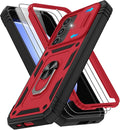 Gritup for Samsung Galaxy S23 FE Case with 2PCS Screen Protector, Build in 360° Rotating Ring Kickstand, Military Grade Protective Case for S23 FE Phone, Red by Gritup