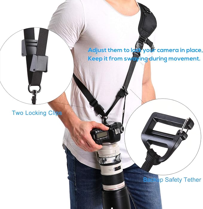 waka Camera Neck Strap with Quick Release, Safety Tether and Underarm Strap | Adjustable Camera Shoulder Sling Strap for Nikon Canon Sony Fuji DSLR Camera, Black - Image 7