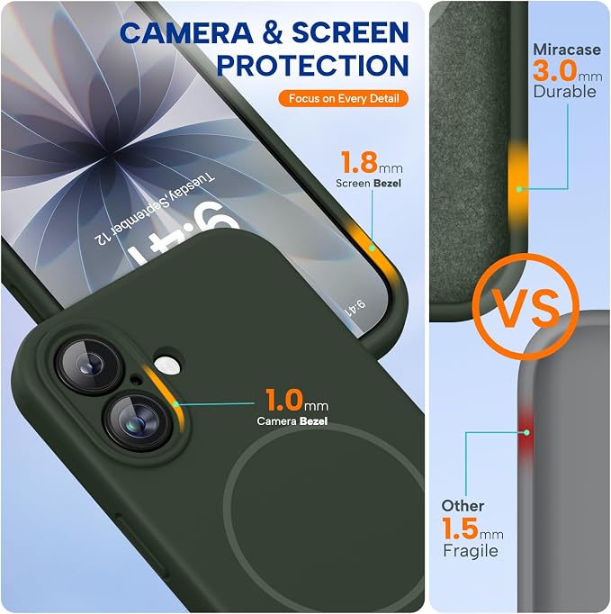 Miracase Silicone & Magnetic for iPhone 17 Case, Dark Green | Compatible with MagSafe, Silicone Camera Control Cover, Soft Microfiber Lining, Shockproof Drop Protection Phone Case for 17 - Image 3