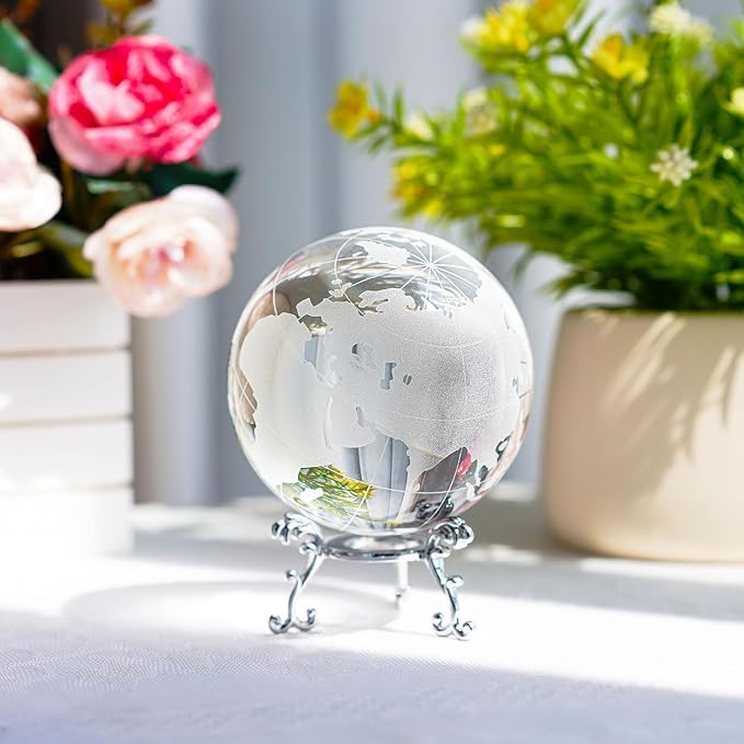 3.15in Crystal Earth Globe with Stand Glass World Globe Paperweight | Premium K9 crystal Includes metal stand Ready for desk office bookshelf and home display - Image 9