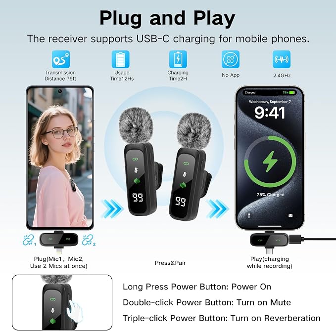 Content Creator Starter Kit,Vlogging Kit for iPhone/Android,70”Auto Face Tracking Tripod 360 Rotation with Light, Wireless Microphones,Selfie Stick Tripod for TikTok & YouTube Starter Kit - Image 4