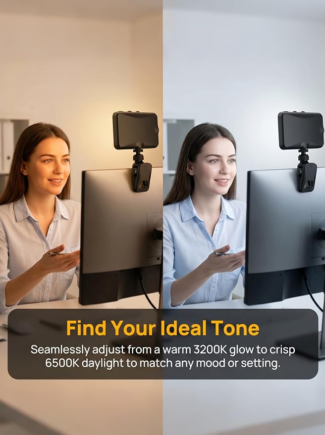 91 LED Portable Charger Selfie Light Video Conference Lighting | with Clip & Camera Tripod Adapter, Rechargeable 2000mAh, CRI 96+, 4 Light Modes, for Phone iPhone Webcam Laptop Makeup - Image 6