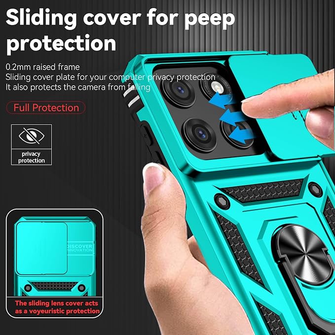 SunStory Compatible with Motorola Moto Edge 2026 Case with HD Screen Protector & Slide Camera Cover & Rotated Ring Kickstand, [Military-Grade] Phone Case for Moto Edge 2026,Teal - Image 3