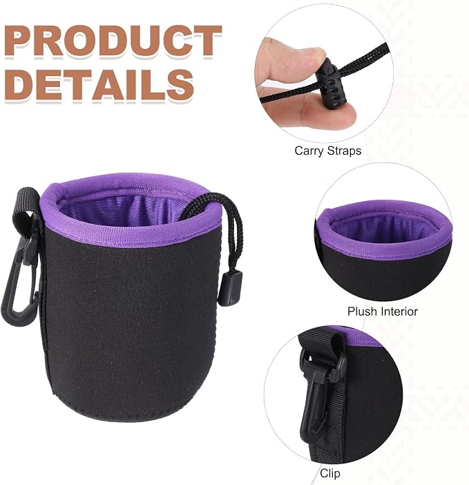 PATIKIL 2 Pcs Camera Lens Pouch, 3" ID x 4" H Drawstring Orange Interior Lens Pouch Protective Camera Lens Case Bag Soft Plush Neoprene Bag for DSLR Photography Gear, Black/Purple - Image 3