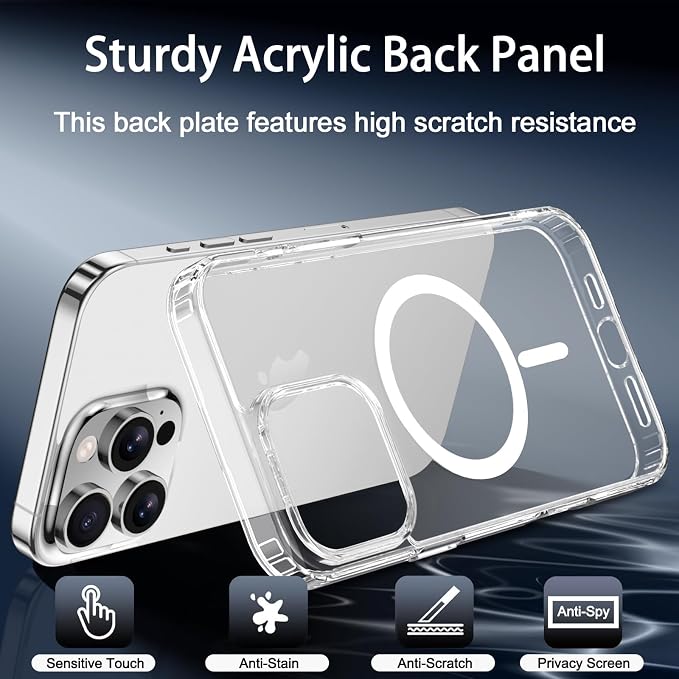 Magnetic for iPhone 16 Pro Max Case Clear with Privacy Screen | Full Camera Protector, Compatible with MagSafe, with Privacy Screen Protector, Shockproof Phone Cover, Transparent - Image 2