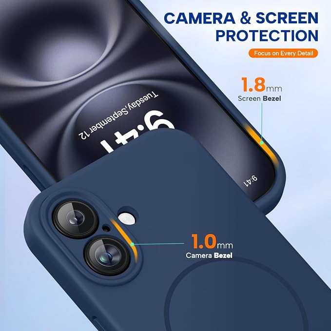 Miracase Silicone & Magnetic for iPhone 16 Case, Dark Blue | Compatible with MagSafe, Anti-Scratch Microfiber Lining, Liquid Silicone Case Shockproof Drop Protection Phone Case for 16 - Image 4
