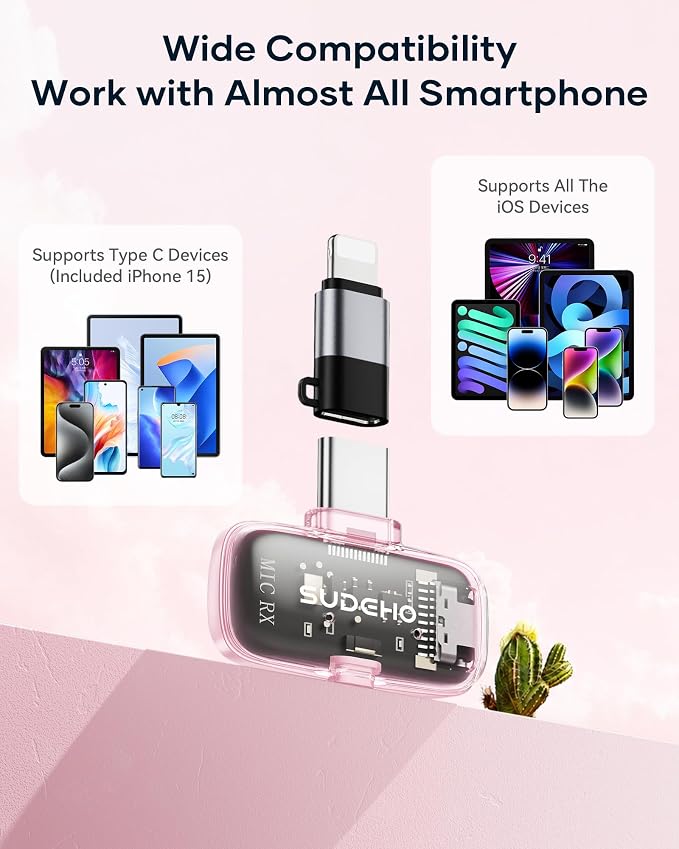 Wireless Mini Lavalier Microphones for iPhone iPad Android with Charging Case, USB C Lapel Mic with Noise Reduction & Voice Changer Mode for Video Recording Vlog YouTube Interview and Game Chat (Pink) - Image 8