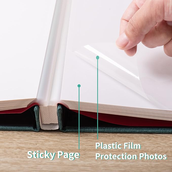 Large Photo Album Self Adhesive 4x6 5x7 6x8 8x10 Pictures Scrapbook Magnetic Album DIY Scrap Book 60 Sticky Pages Linen Cover DIY Photo Album with A Metallic Pen and DIY Accessories(Drak Green) - Image 4