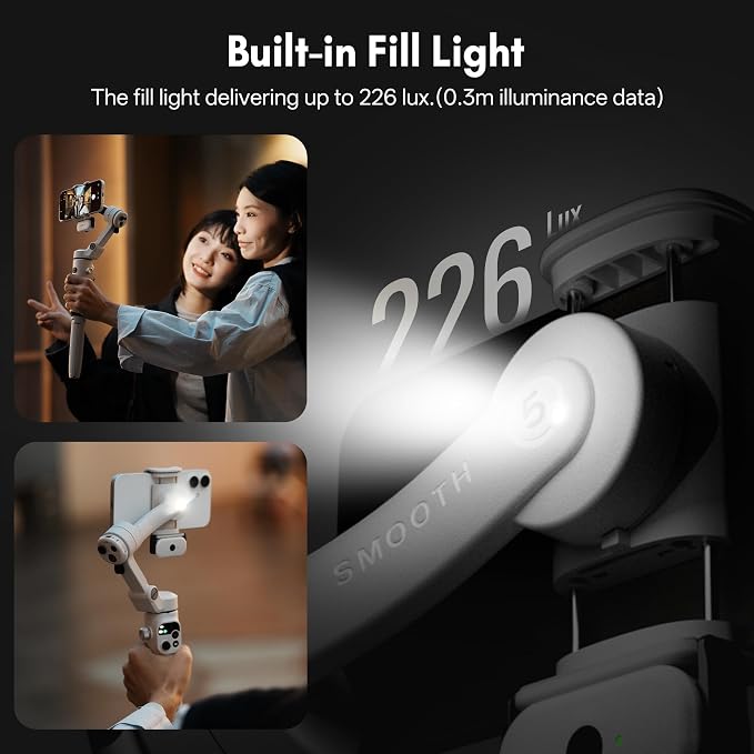 ZHIYUN Smooth Q5 Ultra 3-Axis iPhone Gimbal Stabilizer for Video Recording | Portable Foldable Phone Stabilizer, Built-in Extension Rod, Fill Light, Tripod, 13.5H Long Lasting Battery - Image 4