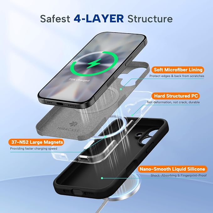 Miracase Silicone & Magnetic for iPhone 17 Case, Black | Compatible with MagSafe, Silicone Camera Control Cover, Soft Microfiber Lining, Shockproof Drop Protection Phone Case for 17 - Image 4