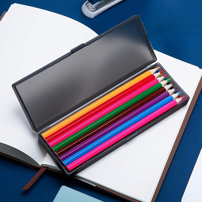 Chinco 4 Pieces Plastic Pencil Case Plastic Stationery Case with Hinged Lid and Snap Closure for Pencils, Pens, Drill Bits, Office Supplies (Black, Pink, White, Green) - Image 6