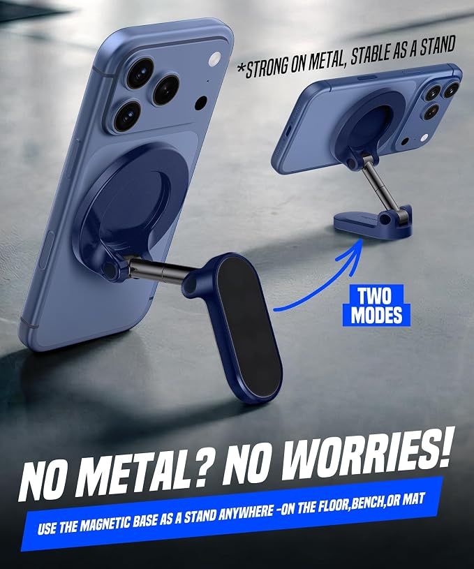 All Metal Dual Magnetic Gym Phone Holder for MagSafe, Blue | 360°Adjustable, Fit for iPhone/Android, Tri-Axis Phone Mount,Gym Accessories for Bodybuilder Men Women Workout recording - Image 5