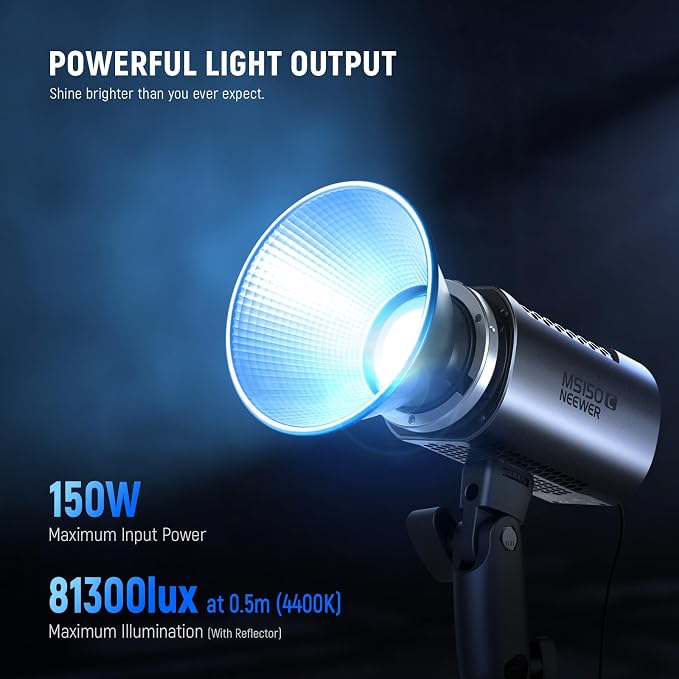 NEEWER MS150C RGBWW LED Video Light with 2.4G/APP Control, 150W Metal Mini RGB COB Continuous Output Lighting Bowens Mount Handheld Spotlight 2700K-6500K, 18000lux/1m, CRI97+/TLCI98+,17 Effects, RGBCW - Image 2