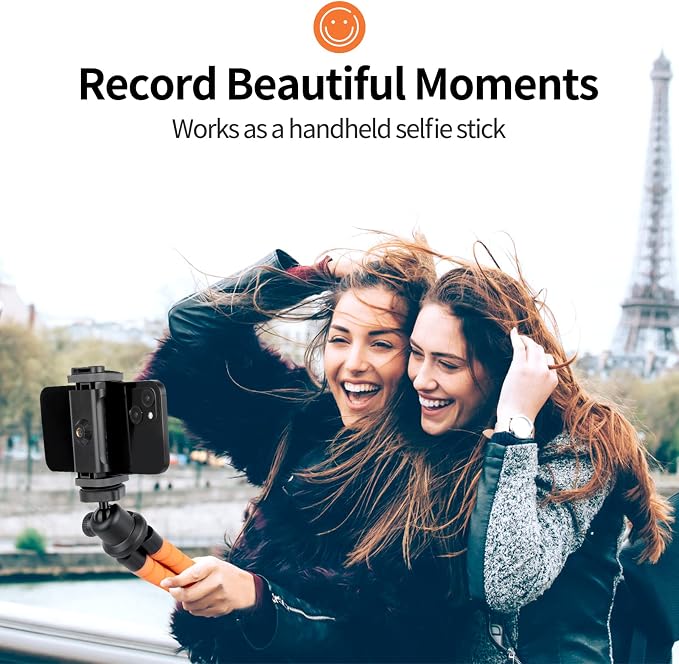 Aureday Phone Tripod, Flexible Tripod for iPhone and Android, Portable with Wireless Remote and Clip for Video Recording/Vlogging/Selfie (Orange) - Image 6