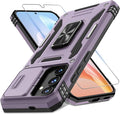 DEERLAMN Case for Samsung Galaxy S24 6.2-Inch with Slide Camera Cover+Screen Protector(1 Pack), Rotated Ring Kickstand Military Grade Shockproof Protective Cover-Deep Purple by DEERLAMN