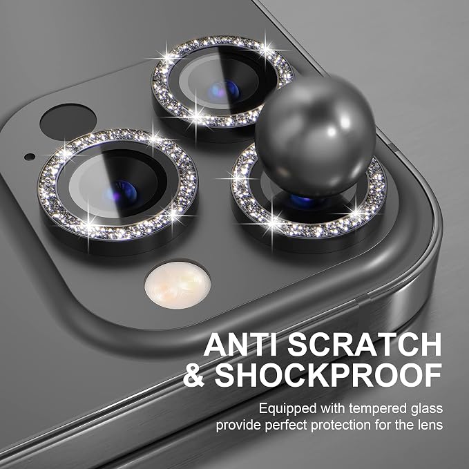 Choiche for iPhone 13 Pro/iPhone 13 Pro Max Camera Lens Protector | Ultra HD, Bling 9H Tempered Glass Camera Cover Screen Protector Metal Ring Decoration Accessories (Glitter-Graphite) - Image 3
