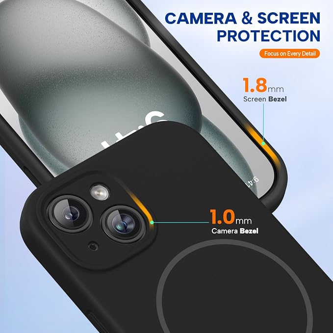 Miracase Silicone & Magnetic for iPhone 15 Plus Case, Black | Compatible with MagSafe, Soft Microfiber Lining, Liquid Silicone Case Shockproof Drop Protection Phone Case for 15 Plus - Image 5