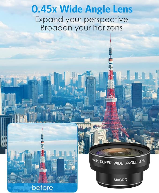 AMIR Phone Camera Lens, 0.45X Wide Angle & 12.5X Macro Lens, 2-in-1 Clip-On | 140° Super Wide Angle, HD Optical Glass, Universal Clip-On for iPhone 16/15/14/13, Samsung Galaxy S & Most Smartphones - Image 2