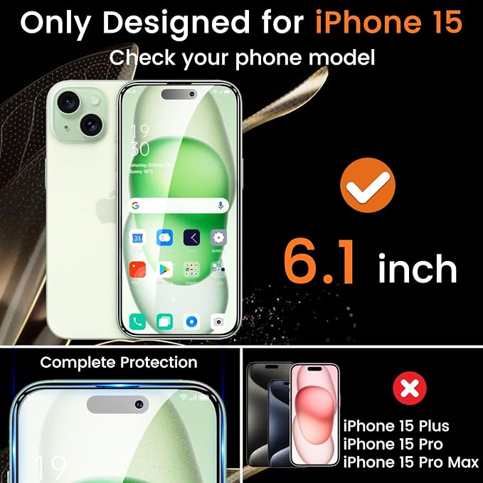 Lesakit 4+4 Pack Privacy Screen Protector for iPhone 15 6.1-Inch with 4 Pack Camera Lens Protector, Anti Spy Tempered Glass Film 9H Hardness Case Friendly - Image 2