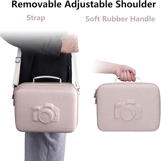 Medium Camera Case Bag for Canon/Sony/Nikon Camera and Multiple Lens Beige | Hard Travel Carrying Case Bag for Canon/Sony/Nikon DSLR SLR Mirrorless Camera and Multiple Lens with 3 Dividers - Image 4