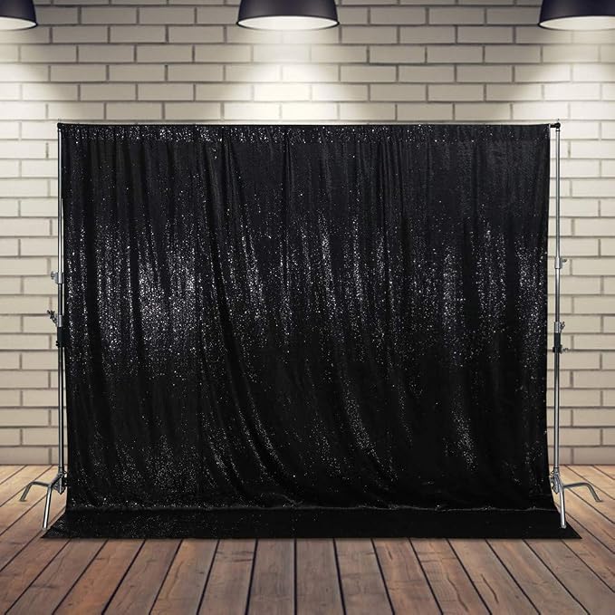 SquarePie 8x10ft Black Sequin Backdrop, High Density Non-Transparent Glitter Curtain for Photography, Birthday, Wedding Party Decorations, Thick Solid Background with 4" Rod Pocket, 1 Panel - Image 9