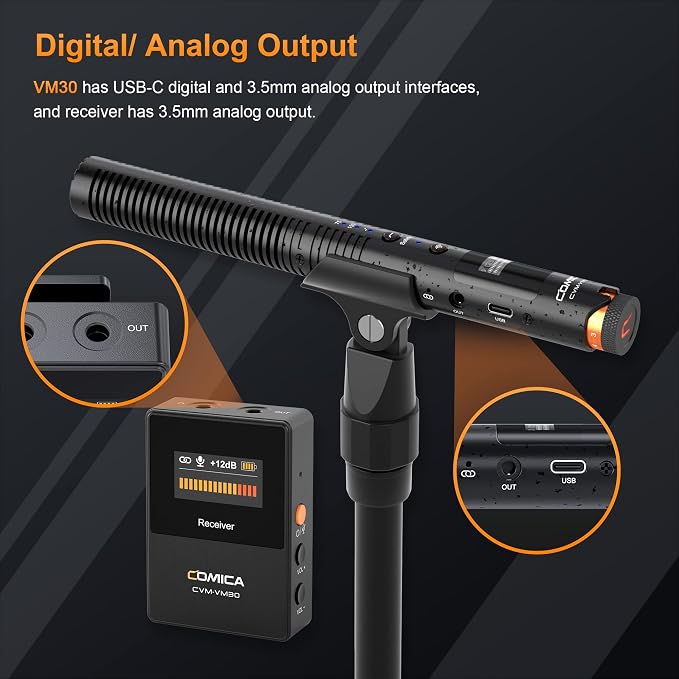 COMICA VM30 Wireless Shotgun Microphone with USB-C&3.5mm Output for Camera | Compatible with DSLR Cameras, Camcorders, PCs and Android Phones for Interviews, Podcasts and Video Creation - Image 6