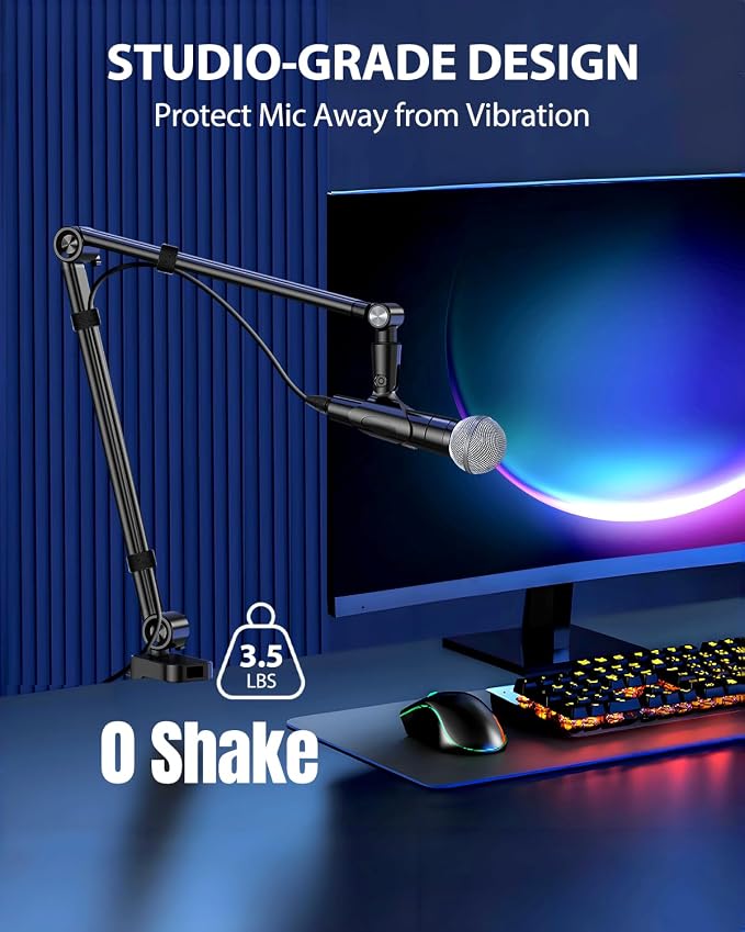UBeesize Microphone Boom Arm, Aluminum Alloy Mic Arm Stand | 360° Rotatable Desk Mount with 3/8" to 5/8" Adapter, Compatible with Blue Yeti, HyperX QuadCast, Shure SM7B, Podcast & Gaming - Image 2
