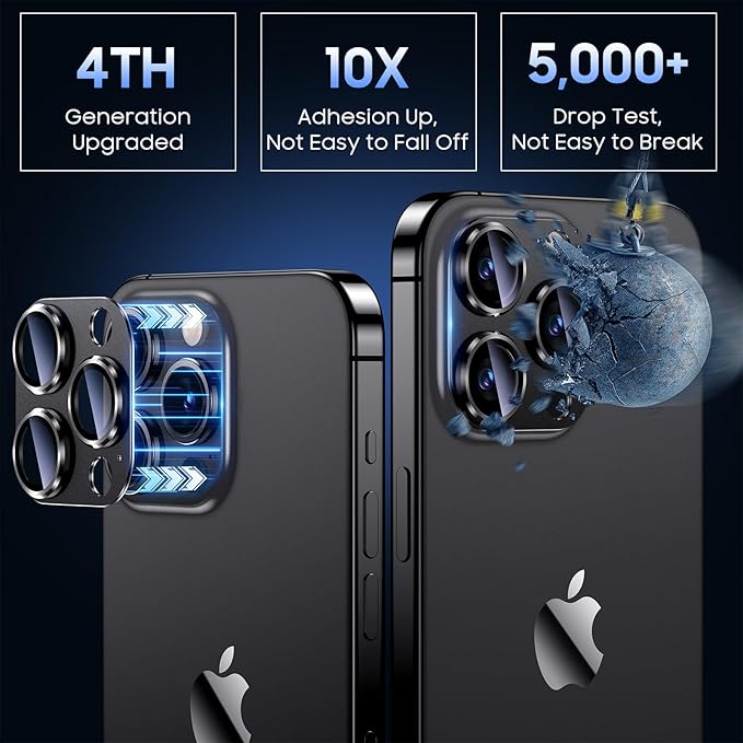 Uyiton for iPhone 15 Pro/iPhone 15 Pro Max Camera Lens Protector | Not Easy to Break, Strong Adsorption, Case-Friendly, Metal 9H Sapphire Glass Rear Camera Screen Cover, Black, 2 Pack - Image 2
