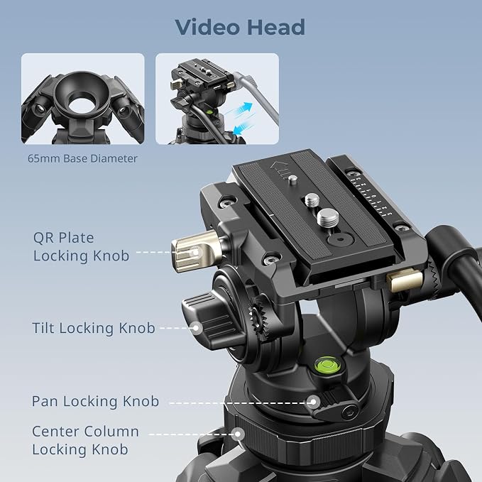 SmallRig AD-50Pro Heavy Duty Video Tripod, Carbon Fiber Lightweight Tripod with FreeSpeed One-Step Height Adjustment, Fluid Head, Dual-Mode QR Plate, Center Column, Weight 7lb, Load up 13.2lb - Image 7