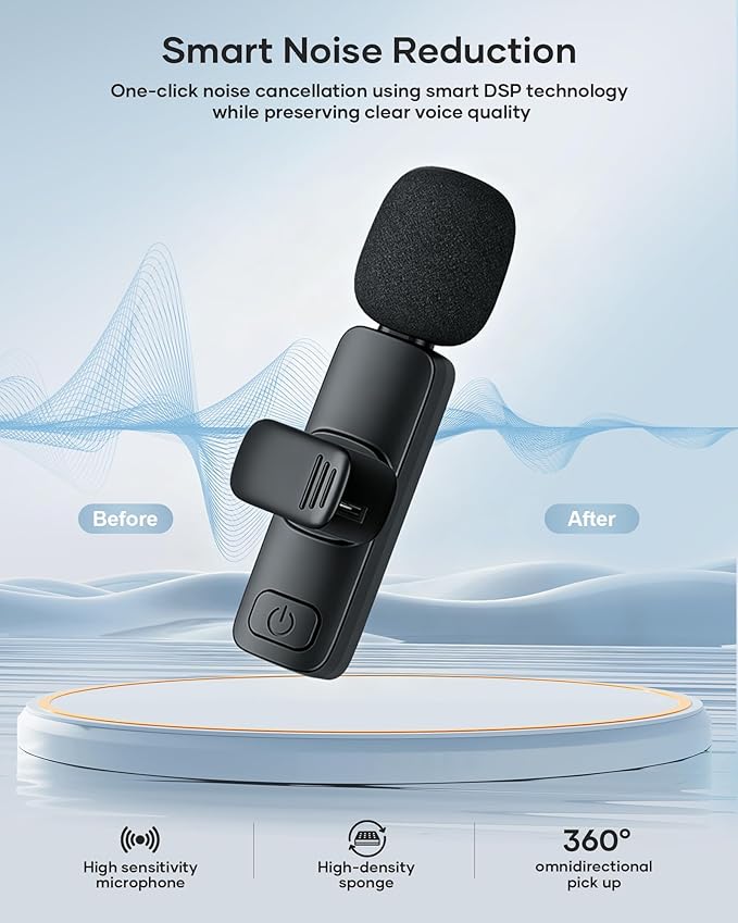 2 Pack Wireless Lavalier Microphone for iPhone iPad and Android Phone, Lapel Mic Plug and Play Wireless Mic Noise Reduction Mini Microphone for Video Recording Interview Podcast Vlog YouTube Tiktok - Image 6