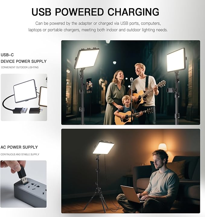 2-Pack LED Video Light Kit, NiceVeedi Studio Light, 2800-6500K Dimmable Photography Lighting Kit with Tripod Stand&Phone Holder, 73" Stream Light for Video Recording, Game Streaming, YouTube - Image 5