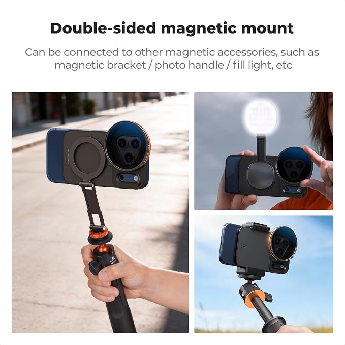 K&F CONCEPT Lens Filter Mount Adapter with 58mm Variable ND2-32 Filter | Double-sided Magnetic, Compatible with iPhone 17 Pro Max and 58mm Threaded Filters, FA101 - Image 4