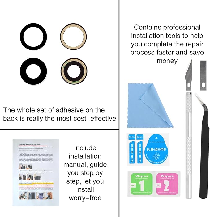 for ASDAWN Back Rear Camera Lens Glass Replacement for iPhone 17 6.3 inch with Pre-Installed Adhesive, Back Lens Glass with Installation Manual + Repair Tool Set - Image 6