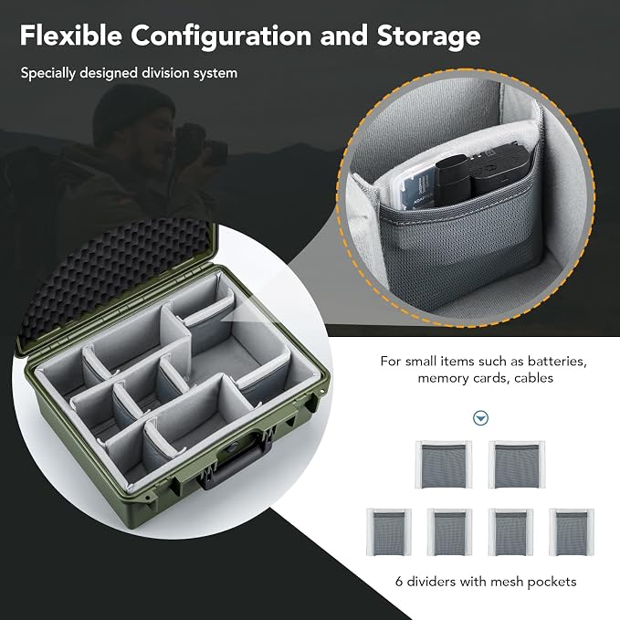 Lykus PVC1 Hard Case with Dividers for Cameras,Lenses,DJI Mavic/Air/Mini | For Photo Cameras,Drones,Portable Cameras and Their Mixes,6 Removable Dividers,Mesh Pockets,IP67 Waterproof,Shockproof - Image 4