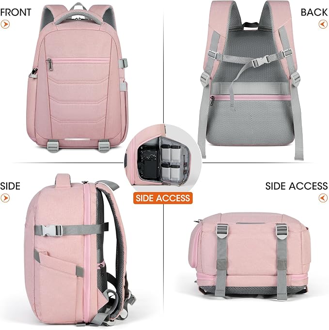 SDYSM Camera Bag Backpack Professional for DSLR SLR Mirrorless Camera | 14 Inch Waterproof Camera Laptop Backpack with Rain Cover Anti Theft Travel Case Large Capacity Photography Backpack, Pink - Image 8