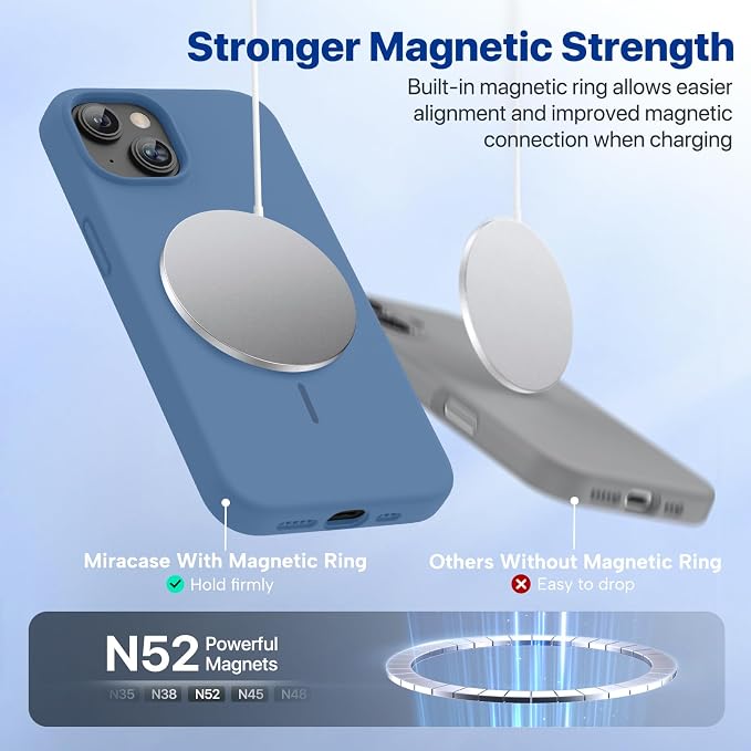 miracase Designed for iPhone 13 Case, [Soft Anti-Scratch Microfiber Lining], Shockproof Liquid Silicone Rubber Phone Case Cover for 13 6.1 inch, Glass Blue | Compatible with MagSafe, Soft Microfiber Lining, Premium Silicone Cover Shockproof Drop Protec... - Image 4