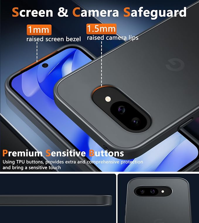 FNTCASE for Google Pixel 9a Case: Frosted Translucent Matte Shockproof Slim Protective Case - Military Grade Drop Proof Anti-Fingerprint Hard Back Cell Phone Cover (6.3 inch/Black) | 14FT Military Grade Drop Protection, Slim Shockproof Protective Cover... - Image 6