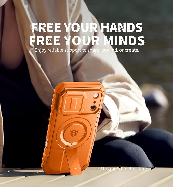 Dexnor for iPhone 17 Pro Case, [Built-in Flip Camera Cover & Camera Control Cover & Kickstand], Compatible with MagSafe, Heavy-Duty Rugged Shockproof Magnetic Phone Cover, 6.3 inch Orange - Image 3