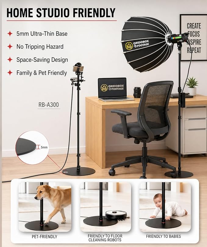 IFOOTAGE Round Base Monopod RB-A300,Live Studio Small Footprint Monopod,1/4" & 3/8" Mount Adapter and Conversion Screw,Aluminium Alloy Stable Structure,24"/61~59.5"/151cm - Image 3