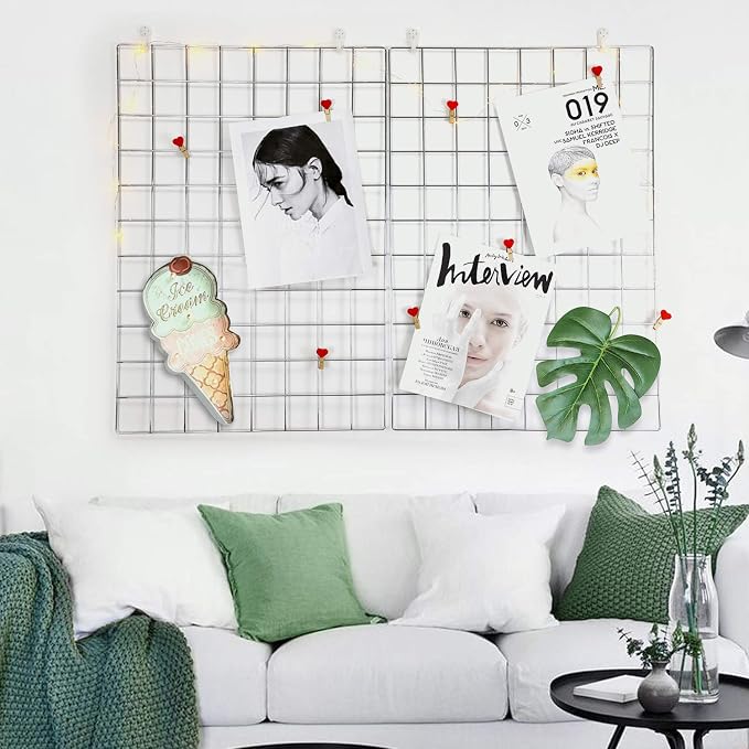 2 Pack Large Wall Grid Panels with Light and Clips, Photo Display Board, Picture Frame Collage Board, Wire Grid Wall Panel Room Decoration,Silver | Picture Frames Collage , Wire Grid Wall Panel Room Decoration - Image 6