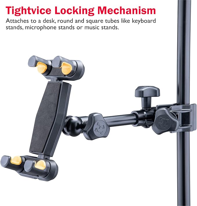 Hercules DG307B Adaptive Series 2-in-1 Smartphone/ Tablet Holder, 6.1” to 13”, Attaches to Desk, Round & Square Tubes, w/ a Lumintrail Cleaning Cloth - Image 2