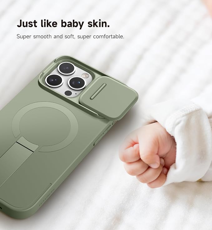 SURITCH for iPhone 16 Pro Max Case with Magnetic Camera Slide Cover and Adjustable Kickstand, Compatible with MagSafe, Shockproof Bumper Case Slim Protective Cover 6.9 Inch, Green - Image 6
