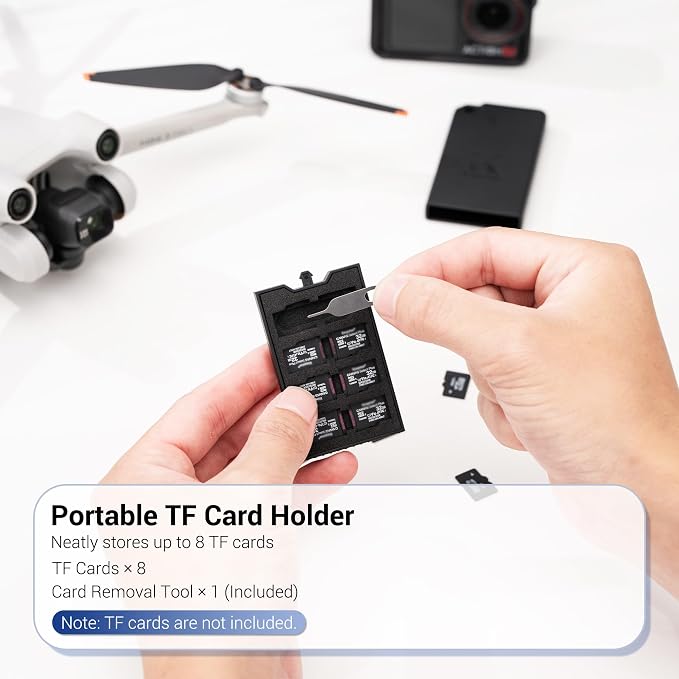 Pop-up Small TF Memory Card Case Holder for 8 TF MSD Cards with Carabiner, Portable Anti-Shock Splash-Proof MicroSD Card Case Storage Protector Organizer Keeper Container, Card Remove Tool Included - Image 2