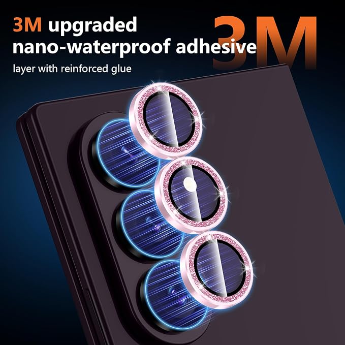 for Samsung Galaxy Z Fold 8 Ultra Camera Lens Protector, Individual Metal Ring Tempered Glass Lens Cover, [Strong Adsorption] Scratch Resistant Ultra-Thin HD Clear Lens Cover, 1 Set-Pink Sparkly - Image 4
