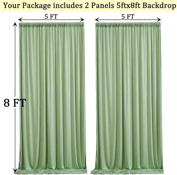 10x8ft Wrinkle Free Sage Green Backdrop Curtains for Parties, Polyester Photo Backdrop Drapes for Wedding Birthday Party Photography Background Curtains Decoration - Image 5