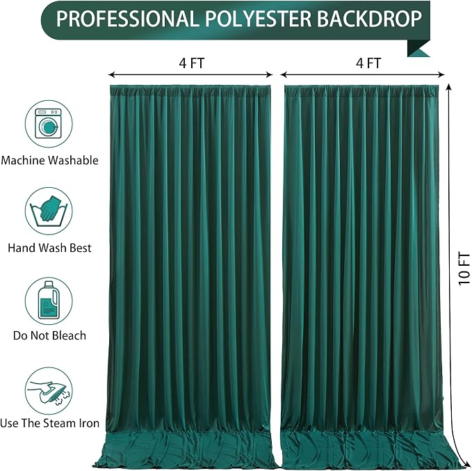 Hunter Green Backdrop Curtain-Wrinkle-Free Polyester Fabric Green Photography Curtains for Wedding Party Photo Background Decorations- 8 X10FT (Hunter Green) - Image 5
