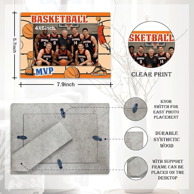 Basketball Picture Frame, MVP Player Sports Themed Photo Frame for 4x6 Inches Photos, Tabletop Display Frames to Basketball Players and Coaches, Sports Decor for Home - Image 2