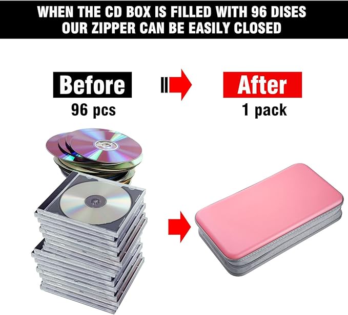96‑Capacity Hard Plastic CD/DVD Binder for Car, Home & Travel | Zipper‑DVD Organizer, Scratch‑Resistant Sleeves Shield Discs From Dust & Damp; Stores Music, Video, Gaming & Blu‑ray Discs - Image 4